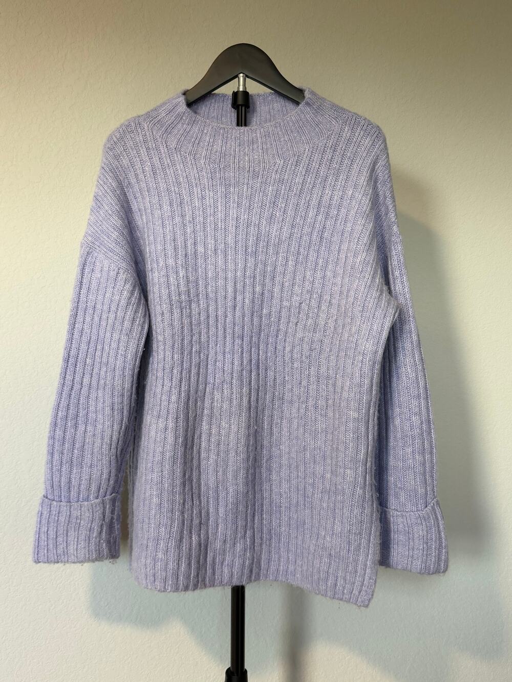 Old Navy Light Purple Mock Neck Ribbed Tunic Sweater Wool Blend Oversized Cozy